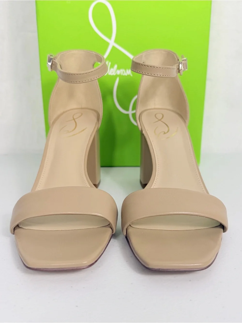 Sam Edelman Daniella Block Heel Sandal 8M Soft Beige Nude Leather Matte